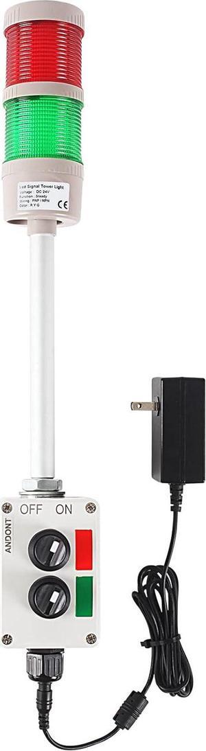 2 Stack Super Bright LED Andon Tower Lights, Off-ON, 6 ft Industrial Adapter, Plug Play Ready