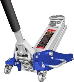 T815016L Torin Hydraulic Low Profile Aluminum and Steel Racing Floor Jack with Dual Piston Quick Lift Pump, 1.5 Ton (3,000 lb) Capacity, Blue, T815016L