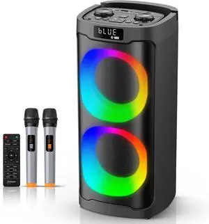 Direct Karaoke Machine Bluetooth 2 Microphones, Karaoke Machine Adults Big Party, Karaoke Machine Bluetooth Sound Effects Lights EQ Echo USB TF AUX MIC TWS Remote Control Outdoor/Indoor, Black