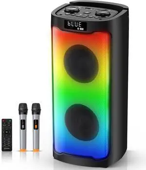 Direct Karaoke Machine Bluetooth 2 Microphones, Karaoke Machine Bluetooth Sound Effects, Outdoor Bluetooth Speaker Karaoke Machine Lights EQ Echo AUX MIC USB TF TWS Remote Control Party, Black