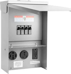 Electrical Power Outlet Panel Weatherproof RV Receptacle Box with 30 50 Amp Breaker 20 Amp GFCI Outlet Outdoor Panel for RV Camper Car Travel Generator Motorhome (50+30+20 Amp)(Update)