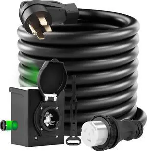 50A 15FT Generators Cord and Pre-Drilled Power Inlet Box, Generator Extension Cord 125V/250V 12500W Heavy Duty NEMA14-50P/SS2-50R RV Generator Power Cord Twist Lock Connector ETL Listed