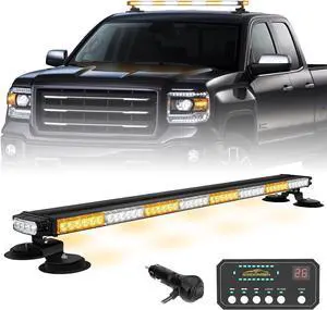 104 LED Roof Top Strobe Light Bar Amber White Emergency Traffic Advisor Lights Double Side Warning Safety Flashing w/Magnetic Mount for Construction Vehicles Plow Trucks Pickup Wrecker