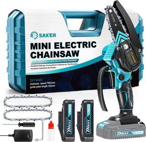 Mini Chainsaw,Portable Electric Cordless Chainsaw,Battery Powered,Small Power Handheld Chain Saws Pruning Shears for Tree Branches,Courtyard and Garden,(2PCS 20VBatteries&3 PCS Chains Blue)