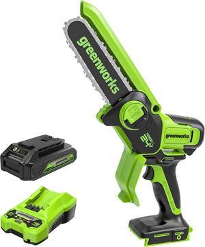 24V 6" Brushless Mini Chainsaw, Small Cordless Handheld Saw, 2.0Ah Battery and Charger Included