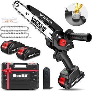 Mini Chainsaw 8 inch DL07, Electric Chainsaw Cordless, Upgraded Brushless Chainsaw with Auto Oiler, 2pcs 2000mAh Batteries, Battery Powered Saws Handheld Chain Saw for Tree Branch Wood Cutting