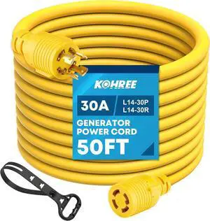 Nema L14-30 Generator Cord 30 Amp 4 Prong 50FT, Heavy Duty Generator Power Locking Cord for Manual Transfer Switch, Electric Extension Wire 10 Gauge 125/250V, 7500W with Cord Organizer