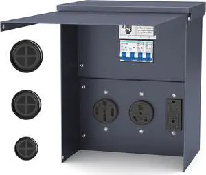 Power Outlet Panel Weatherproof, Thicker RV Pedeatal Electrical Breaker Box with 20, 30, 50 Amp Receptacle Installed and Prewired for Hookup RV Camper Travel Trailer Motorhome