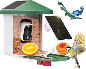 Bird Feeder with Camera with AI Identify Bird Species Solar Panel, Smart Bird House with Cam, Live View, Instant Arrival Alerts, Capture Bird Video, Bird Lover Watching Birds