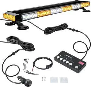 Rooftop Safety Flashing 56 LED Amber White Emergency Light Bar with Controller for Construction Vehicles Tow Trucks Snow Plows, Strong Magnetic Strobe Beacon Lights