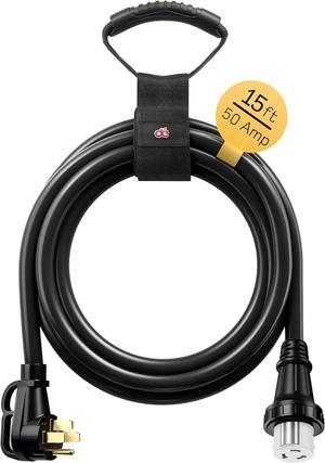 50 Amp Generator Cord, 15ft Generator Extension Cord with Organizer, NEMA 14-50P to SS2-50R 4 Prong 50A Power Cord for 50A Inlet Box, CS6375 Twist Lock Connectors STW 6/3+ 8/1 AWG Wire- ETL Listed