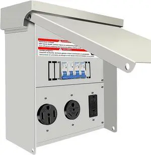 Power Outlet Panel, RV Electrical Outlet Panel with 20, 30, 50 Amp Receptacle Installed, with Breaker, Prewired and Unmetered, Weatherproof, Fit for motorhomes and Construction Sites
