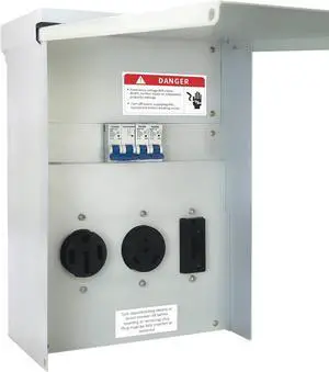 Power Outlet Panel, RV Electrical 20 30 and 50-Amp Receptacle with Breaker,Prewired Unmetered, Weatherproof