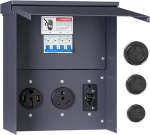 Power Outlet Panel, Weatherproof RV Electrical Outlet Panel, RV Electrical Breaker Box with 20/30/50 Amp Receptacle Installed, Prewired Circuit for RV's Campers Motorhomes U65OB06