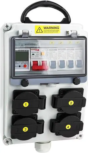 Power Distribution Box, 110V 80A Electricity Meter Electrical Box with NEMA 5-20 Power Outlet Pane,IP54 Electrical Breaker Socket Distribution Box for Construction Sites, workshops and Factories