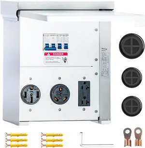 Power Outlet Panel,Rv Electrical Panel,50 30 20 amp rv Power Outlet Box,Prewired Unmetered, Weatherproof, for RV Camper Travel Trailer Motorhome