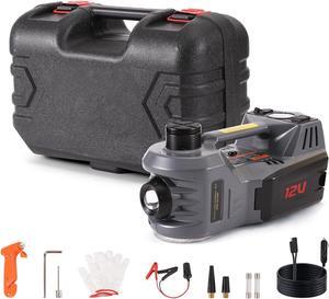 Electric Car Jack with Tire Inflator 5 Ton Floor Jack Hydraulic, Electric Hydraulic Jack with LED Light Car Lift for VehicleRoadside Emergency Tire Repair Kit (Gray)
