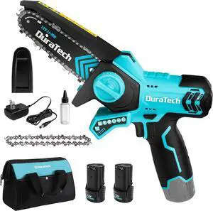 12V Mini Chainsaw, 6 Inch Electric Cordless Chainsaw with 2 Batteries & 2 Chains, One-Hand Operated Portable Wood Saw for Garden Tree Branch Pruning, Wood Cutting