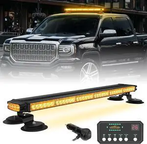 80 LED Roof Top Amber Strobe Light Bar Emergency Warning Flashing Safety Hazard Double Side Traffic Advisor Lights Magnetic Mount for Plow/Tow Trucks Construction Vehicles Snow Pickup