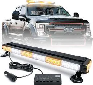 54LED Rooftop Emergency Strobe Lights Safety Traffic Advisor Warning Hazard Flashing Light bar w/Digital Display Controller for Pickup Safety Construction Vehicles Tow Truck (Amber/White)