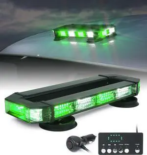 Rooftop Strobe Beacon Lights Bar White Green LED Emergency Caution Traffic Lightbar with Heavy-Duty Magnetic Safety Warning Flashing Light for POV Law Enforcement Vehicles Tow Trucks Snowplow