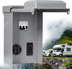 50 Amp RV Outlet Box, RV Electrical Panel with UL Listed 50 amp+GFCI 20 amp Receptacle Installed, Temporary Power Outlet Panel Prewired Unmetered, Weatherproof