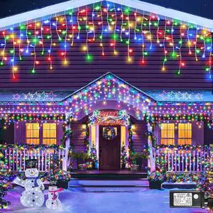 Christmas Lights Outdoor, 132ft 1280 LED Icicle Lights for Outside, Plug in Twinkle Lights Indoor with 8 Modes Timer Waterproof for House Holiday Decor Wedding Christmas Decorations, Multicolor