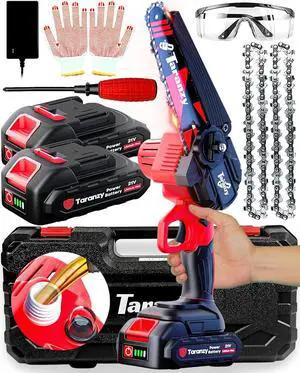 Mini Chainsaw Cordless 6 Inch - Upgraded Small Chainsaw Battery Powered - Auto Chain Regulator & Auto Oiler - Lightweight Handheld Electric Chain Saw for Tree Branches, Pruning, Wood Cutting