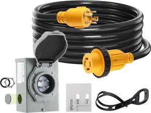 30 Amp 10FT Generator Cord and Pre-Drilled Power Inlet Box, 4 Prong NEMA L14-30P/L14-30R 125V/250V 7500W 10 Gauge Heavy Duty Extension Cord with Generator Interlock Kit, ETL Listed