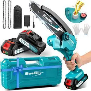Mini Chainsaw 6 inch,Cordless Chainsaw w/ 2x2000mAh Batteries,Oiler System & Replacement Chain,Handheld Electric Chain Saw w/Safety Lock,Battery Powered Chainsaw for Wood Tree Cutting, CH600+