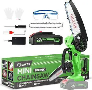 Mini Chainsaw|6 Inch Chainsaw[2024 Upgraded]|Mini Cordless Electric Chain Saw|Small Handheld Portable Chainsaw Battery Powered Chain Saw for Tree Trimmer and Garden(1 Battery+2 Chains)