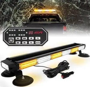 26inch 126 LED Emergency Rooftop Strobe Lights Bar w/Controller Double Side Warning Hazard Snow Plow Flashing Light Traffic Advisor Safety Light for Work Trucks Vehicles Tow Pickup(Amber/White)