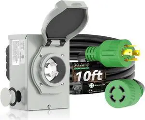 30 Amp Generator Cord 10FT and Power Inlet Box, Pre-Drilled 30 Amp Generator Inlet Box with Cord, NEMA L14-30P to L14-30R Generator Cord Waterproof Combo Kit, ETL Listed