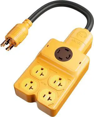 L14-30P to Four 5-20R/ 5-15R & L14-30R Generator Adapter Extension Cord, 4 Prong Twist Locking Generator 30 amp to 15 Amp/20 Amp 30 Amp Generator Power Cord 125/250V 7500 Watts, ETL Listed