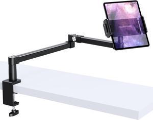 iPad Desk Mount, Heavy Duty Adjustable iPad Holder for Desk Bed Sofa, Long iPad Arm Mount with C Clamp for iPad Pro 13/12.9, iPad Air Mini, Tablet, Portable Monitor and 4.7-15.6 in Devices