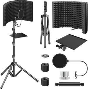 Isolation Shield Pack for Mic, High Density Absorbent Foam Shield with Pop Filter & Tripod Stand, Foldable Design, Suitable for Blue Yeti, AT2020, Recording, Podcasts, Singing, Broadcasting