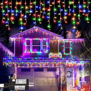 Christmas Icicle Lights Outdoor - 99ft 1216 LED 8 Modes Curtain Fairy String Lights with Timer Memory, Plug in Waterproof for Home Decoration Holiday Wedding Eaves Yard Party Indoor (Multicolor)