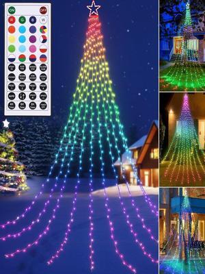 Christmas Tree Star Lights, 16.4FT Height 504LED Color Change Christmas Lights with Remote Timer RGB Lights Waterproof for Outdoor Christmas Decoration(Without Pole)