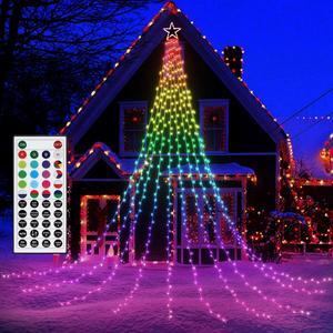Christmas Lights Outdoor with Remote -16.7Ft 504 LED Waterfall Tree Decoration Lights RGB Star String Lights for Tree Yard Exterior Wall Housetop Window Holiday Decor