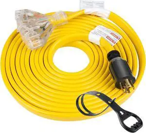 25 Feet Heavy Duty Generator Adapter Extension Cord,Generator Locking Cord,NEMA L14-30P to Four 5-20R, 4 Prong 10 Gauge Flat Generator Cable,125/250V 30Amp 7500 Watts Yodotek