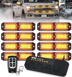 Grille Strobe Lights Kits for Trucks w/Controller, 8PCs High-Intensity LED Deck | Surface Mount Emergency Construction Vehicles Snowplow Side Marker Flashing Warning Light Assemblies - Amber