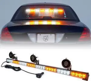 Strobe Emergency Traffic Advisor Light Bar, White/Amber LED 21 Flashing Warning Patterns Windshield Deck Suction Cups Safety Caution Directional Lightbars for Vehicles Trucks SUV UTV