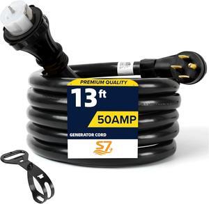 50 Amp Generator Extension Cord,13FT STW 6/3 + 8/1 Power Cord,NEMA 14-50P to SS2-50R Twist Lock,Heavy Duty Cord with Organizer Lock Connectors
