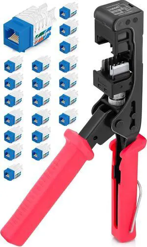 Media Solutions 45Term - 45° Angled Speed Termination Tool - with 20-Pack of 45° Angled CAT6 Keystone Jacks in Blue Color - Additional Jacks are Available - (B0BCHK9R7J)