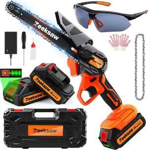 6 Inch Cordless, Super Handheld Chainsaw with 2x Big Batteries, Electric Mini Chain saw Battery Powered, Small Hand saws for Tree Wood - Garden Yard Time Saving Tool