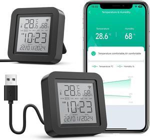 Smart WiFi Thermometer Hygrometer, Indoor Temperature Humidity Sensor Electronic Ink Display & IR Contorl, App Notification Alert, Free Data Storage Export