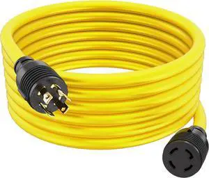 30 Amp Generator Cord 4 Prong, Extension Generator Cable, 25 Ft, 125-250v, 7500 watt max Rating, UL CUL, NEMA L-14-30P, Rubber, 10 Gauge, Heavy Duty, L14-30, Transfer, Twist Lock Power Cord