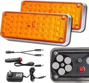 2pcs Magnetic Strobe Flashing Hazard Amber beacon Lights for Trucks Trailer Vehicles Wireless Portable 42 LED Trailer Tail Plow Marker Warning Rechargeable Overside Road Light 5 Patterns