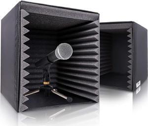 2-Pc Recording Shield Box-Microphone Foam Booth Cube, Sound Dampening Filter Audio, Acoustic Noise Isolator Platform w/Wedgie Padding (PSIB27X2)