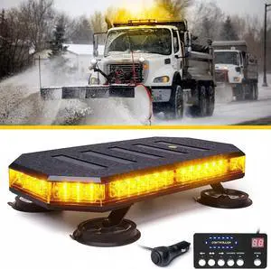 42 LED Rooftop Strobe Beacon Light Bar Patent Design, Traffic Hazard Warning Flashing Plow Lights w/Controller for Emergency Construction Vehicles Trucks Postal Cars Snowplow - Amber